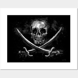 Creepy pirate skull with crossed swords, Jolly Roger Posters and Art